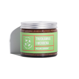 Peeling Truskawka i Werbena – cukrowy scrub do ciała z pestkami truskawek, glinką i olejkami eterycznymi.