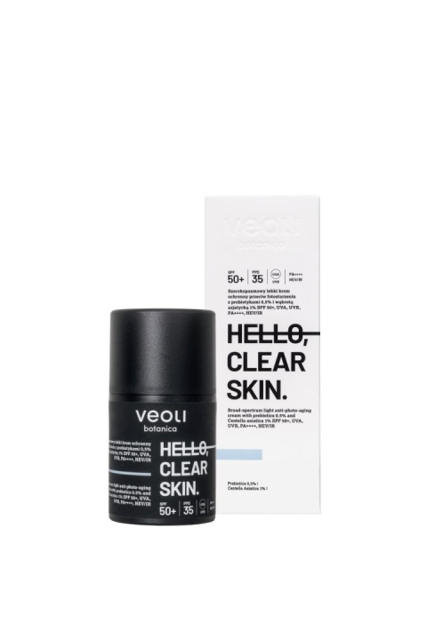 Легкий захисний крем Veoli botanica з пребіотиками та центелою азіатською SPF 50+ HELLO, CLEAR SKIN 50 мл