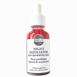 Bioup NIGHT EXFOLIATOR Baza nawilżająca z kwasem glikolowym 9%, smoczym owocem i trehalozą - odnowa i oczyszczenie skóry 30 ml