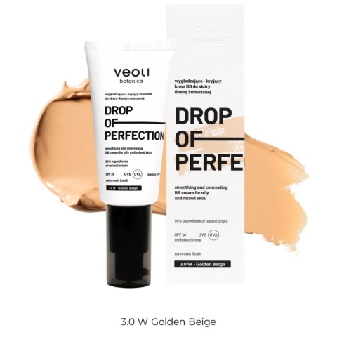 Veoli botanica Smoothing & Covering BB Cream for Oily & Combination Skin 3.0 W Golden Beige DROP OF PERFECTION